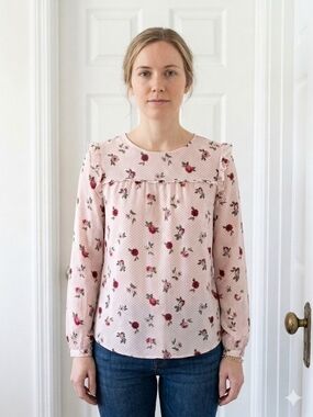 Reitmans Pink Floral Long-Sleeve Blouse with Rose Print